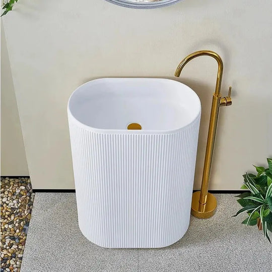 Cream Artificial Stone Freestanding Basin – Floor Standing Hand Wash Sink BathroomLux