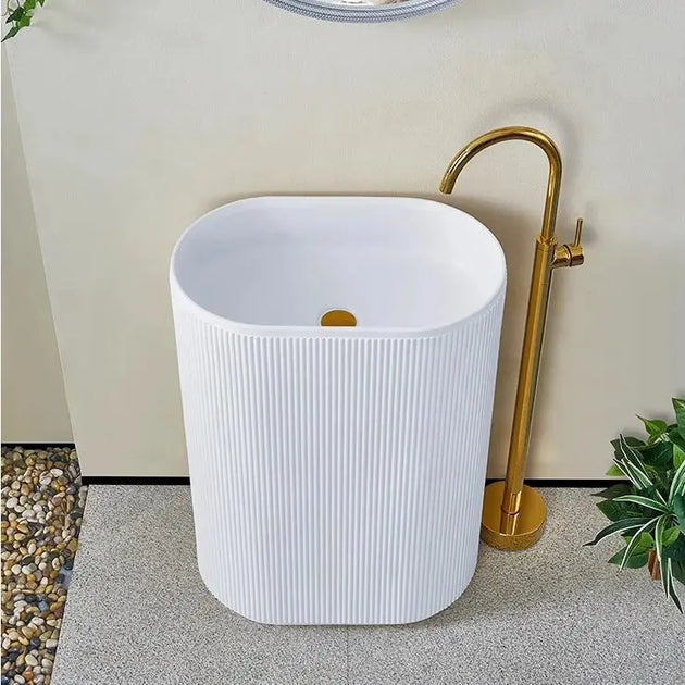 Cream Artificial Stone Freestanding Basin – Floor Standing Hand Wash Sink BathroomLux