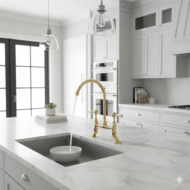 Vintage Kitchen Faucet with Side Spray – Classic Chrome Hot/Cold Mixer Tap - Vintage kitchen faucetBathroomLux