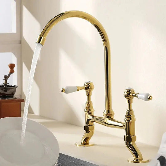 Vintage Kitchen Faucet with Side Spray – Classic Chrome Hot/Cold Mixer Tap - Vintage kitchen faucetBathroomLux