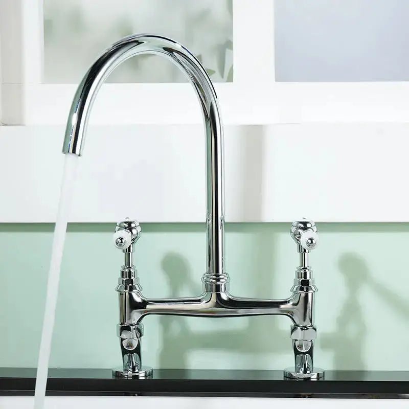 Vintage Kitchen Faucet with Side Spray – Classic Chrome Hot/Cold Mixer Tap - Vintage kitchen faucetBathroomLux