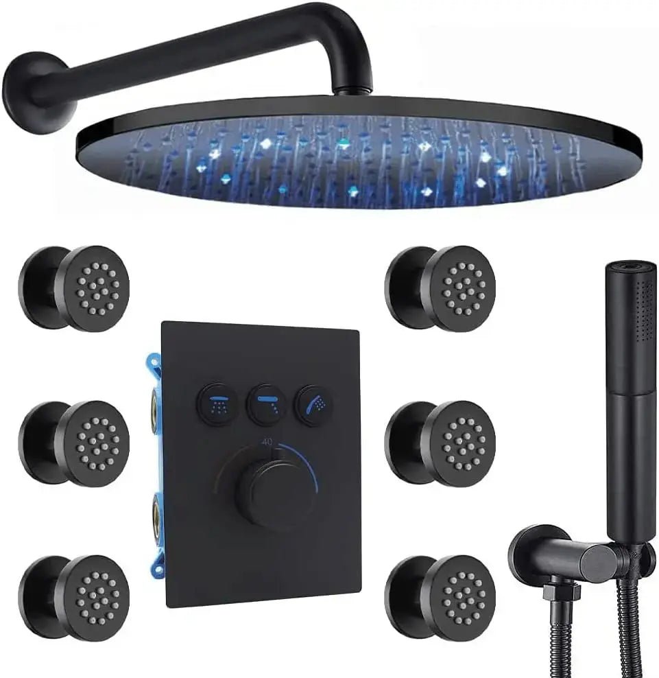 Wall - Mounted 3 - Way LED Rainfall Shower System – Modern Bathroom Shower Set - Rainfall Shower with DiverterBathroomLux