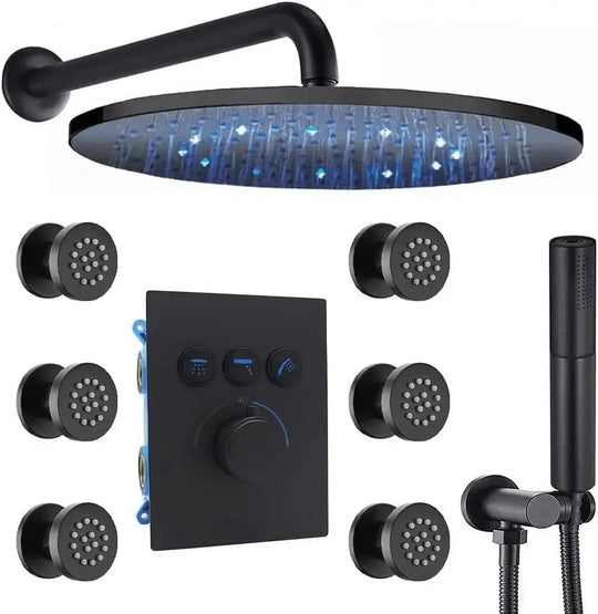 Wall - Mounted 3 - Way LED Rainfall Shower System – Modern Bathroom Shower Set - Rainfall Shower with DiverterBathroomLux