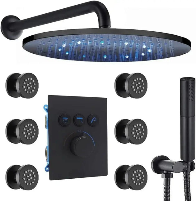 Wall - Mounted 3 - Way LED Rainfall Shower System – Modern Bathroom Shower Set - Rainfall Shower with DiverterBathroomLux