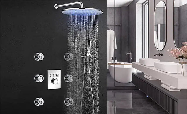 Wall - Mounted 3 - Way LED Rainfall Shower System – Modern Bathroom Shower Set - Rainfall Shower with DiverterBathroomLux