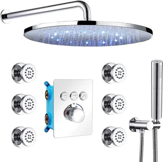 Wall - Mounted 3 - Way LED Rainfall Shower System – Modern Bathroom Shower Set - Rainfall Shower with DiverterBathroomLux