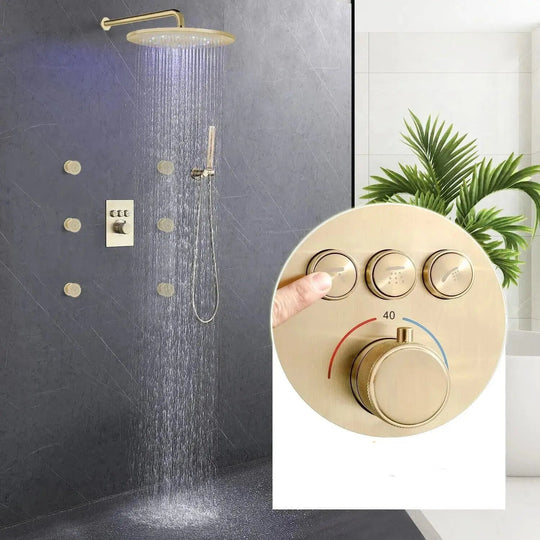 Wall - Mounted 3 - Way LED Rainfall Shower System – Modern Bathroom Shower Set - Rainfall Shower with DiverterBathroomLux