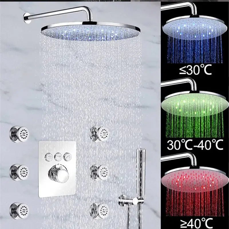 Wall - Mounted 3 - Way LED Rainfall Shower System – Modern Bathroom Shower Set - Rainfall Shower with DiverterBathroomLux