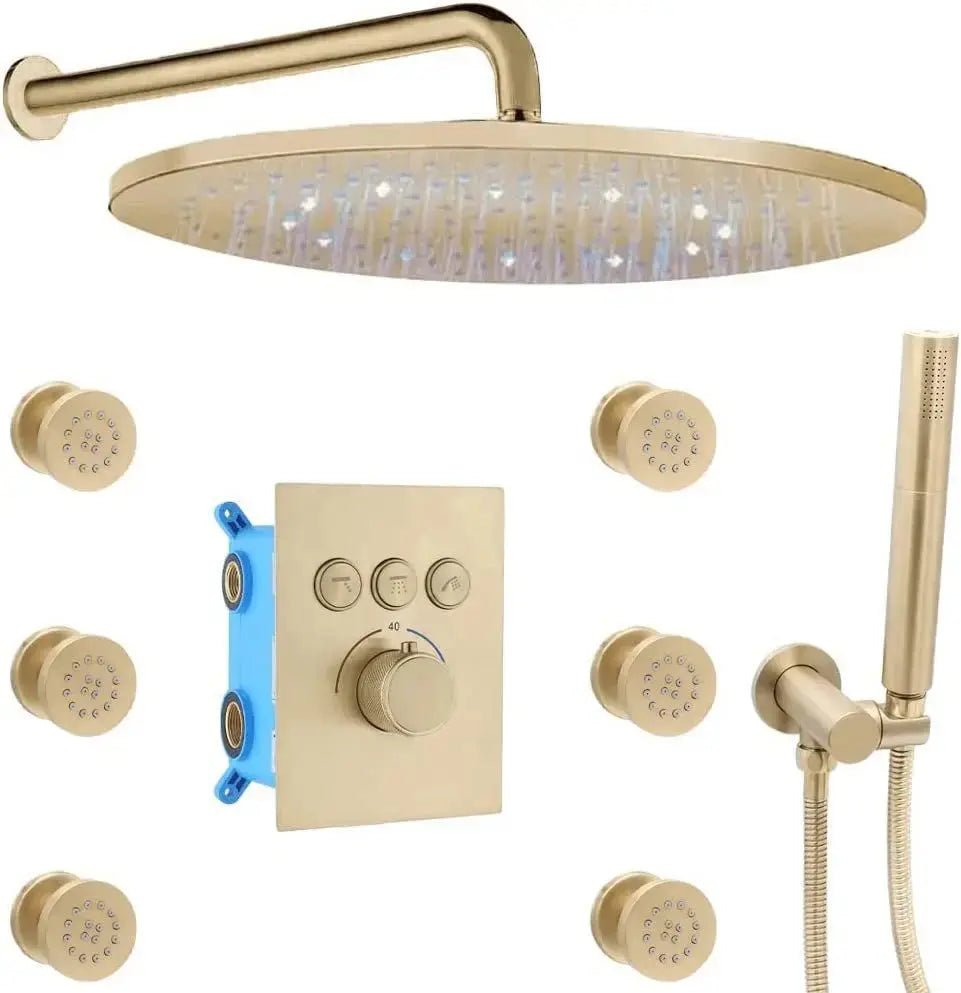Wall - Mounted 3 - Way LED Rainfall Shower System – Modern Bathroom Shower Set - Rainfall Shower with DiverterBathroomLux