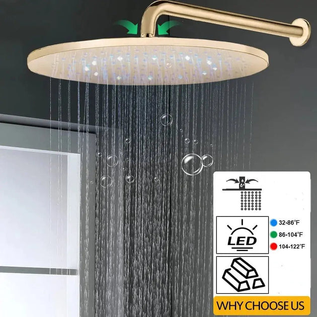 Wall - Mounted 3 - Way LED Rainfall Shower System – Modern Bathroom Shower Set - Rainfall Shower with DiverterBathroomLux