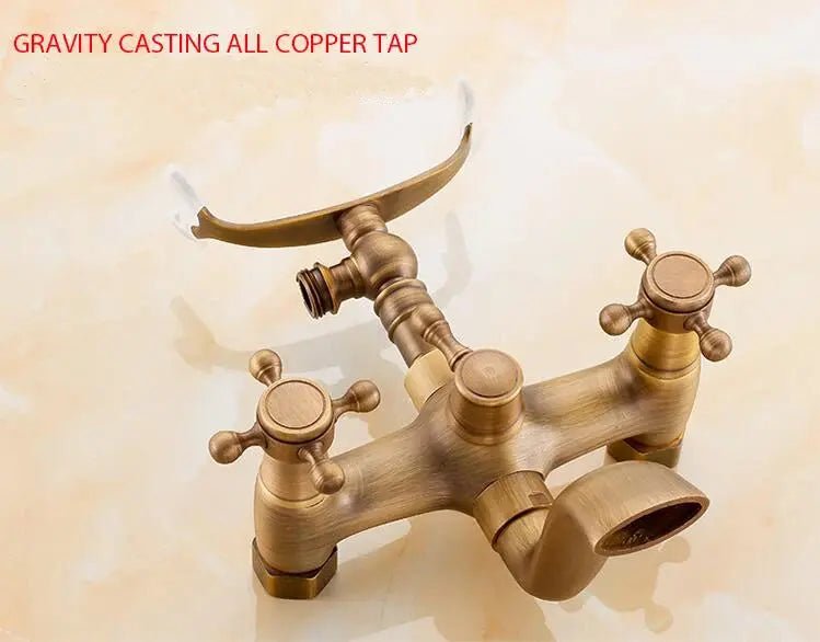 Wall Mounted Dual Handle Shower Set Antique Shower Set - Antique Brass Basin Bathroom faucetBathroomLux