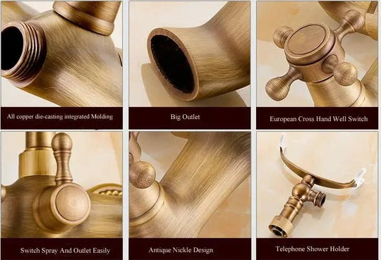 Wall Mounted Dual Handle Shower Set Antique Shower Set - Antique Brass Basin Bathroom faucetBathroomLux