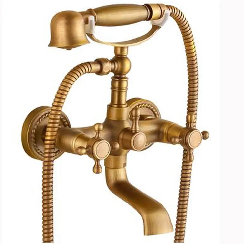 Wall Mounted Dual Handle Shower Set Antique Shower Set - Antique Brass Basin Bathroom faucetBathroomLux