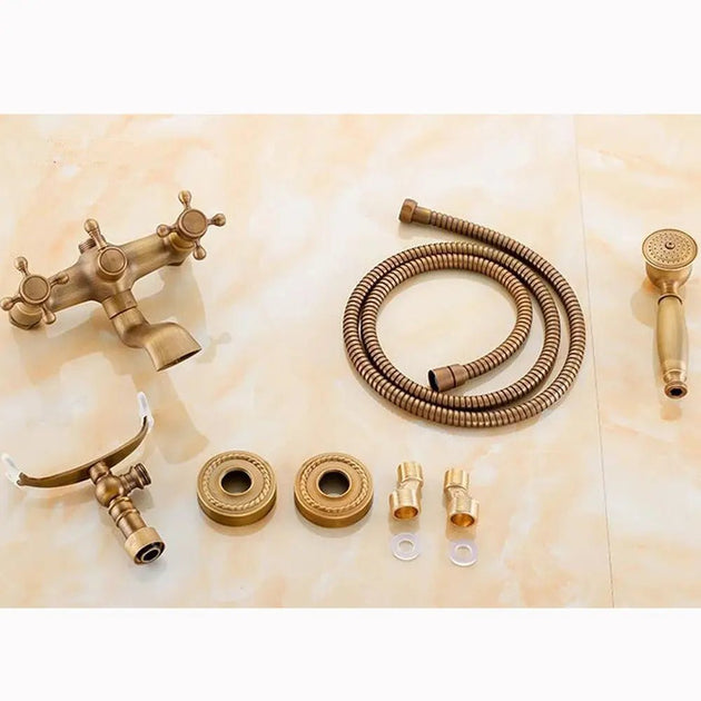 Wall Mounted Dual Handle Shower Set Antique Shower Set - Antique Brass Basin Bathroom faucetBathroomLux