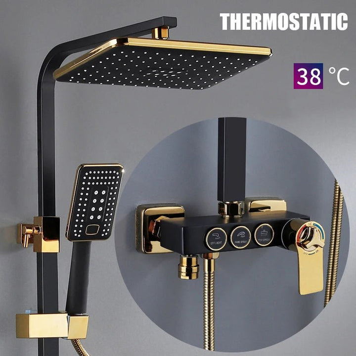 Wall - mounted Shower System with LED Lights and Smart Thermostatic Faucet - bathroom, showers, thermostaticBathroomLux