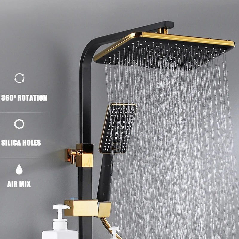 Wall - mounted Shower System with LED Lights and Smart Thermostatic Faucet - bathroom, showers, thermostaticBathroomLux