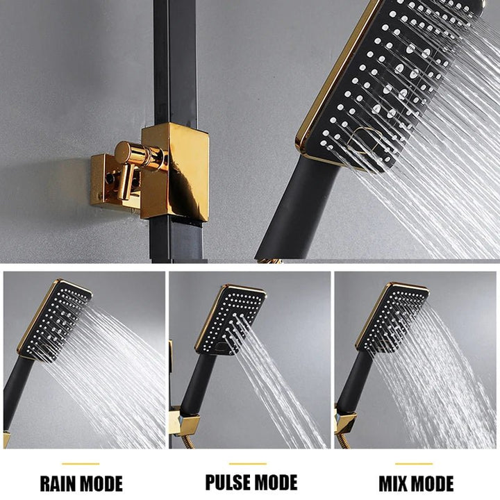 Wall - mounted Shower System with LED Lights and Smart Thermostatic Faucet - bathroom, showers, thermostaticBathroomLux