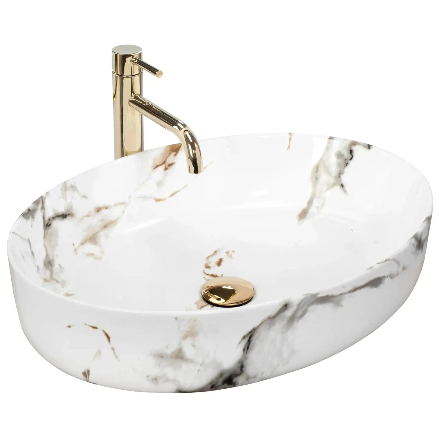 White Marble Effect Ceramic Basin – Stylish Bathroom Countertop Sink - bathroom ceramic washbasinBathroomLux