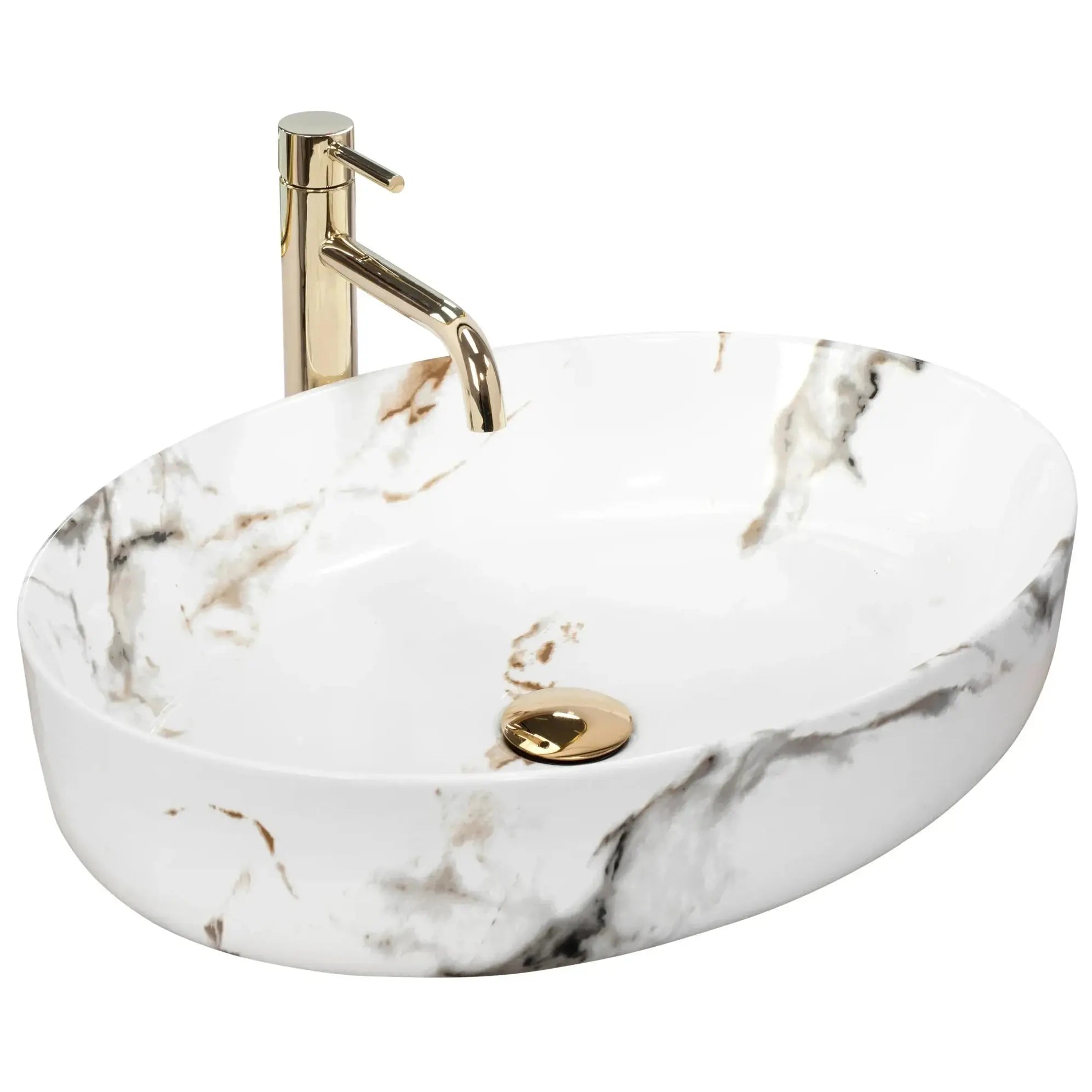 White Marble Effect Ceramic Basin – Stylish Bathroom Countertop Sink - bathroom ceramic washbasinBathroomLux